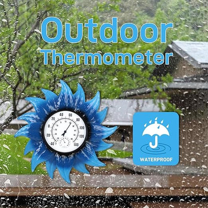 Outdoor Thermometer, Large Thermometer Outdoor Waterproof, Flowers Decorative Outdoor Thermometers for Patio, Outside Thermometer with Humidity