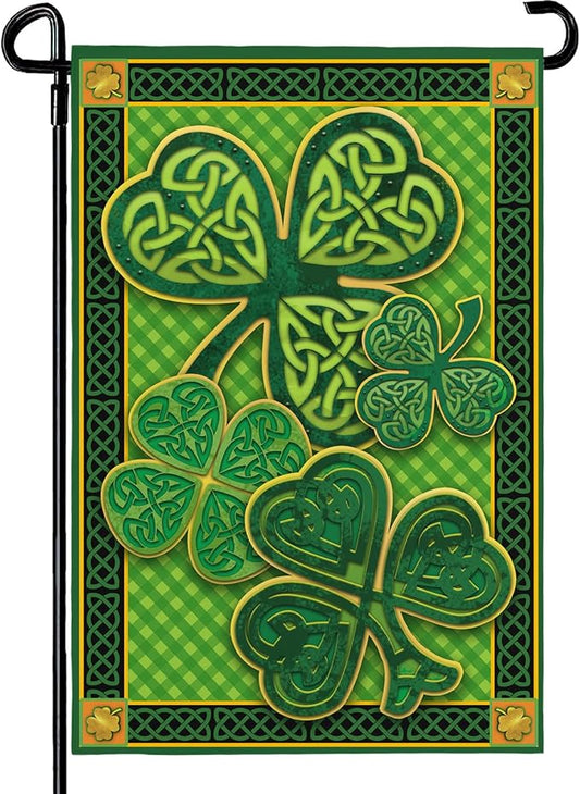 St Patricks Day Garden Flags Spring Green Shamrock Lucky Clover Holiday Yard Flag Porch Lawn Decorations 12x18 Double Sided Buffalo Plaid Saint for Farmhouse Holiday Happy St Patricks Day Outside
