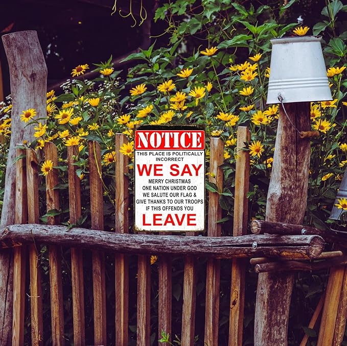 Funny No Soliciting Sign, Metal Warning Tin Signs, Notice We Say Leave, Yard Sign Garage Farm Garden Wall Decor Sign Plaque Outdoor for Home Fence 8 X 12 Inches