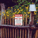 Funny No Soliciting Sign, Metal Warning Tin Signs, Notice We Say Leave, Yard Sign Garage Farm Garden Wall Decor Sign Plaque Outdoor for Home Fence 8 X 12 Inches
