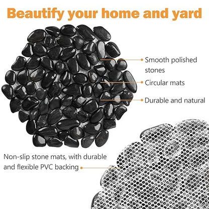 River Rock Stepping Stones Outdoor for Garden Walkway, 12 inch 6 Pcs Hexagon Shape Paver Step Stones Polished Pebble River Stone Mat for Yard Lawn Patio Pathway Walk Way - Black