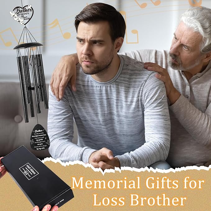 Memorial Gifts for Loss of Brother - 36'' Memorial Wind Chimes for Outside, Sympathy Bereavement Condolence Grief Remembrance Funeral Gifts for Loss of Brother, with S Hook Greeting Card