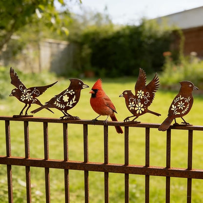 We Moment 5PCS Rusty Metal Birds Decoration, Garden Decor Spring Decorations Outdoor, Cardinal Gifts, Metal Birds Yard Decor, Bird Silhouette Statues