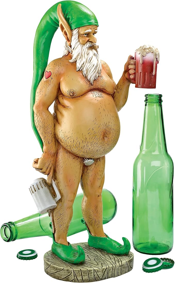 Design Toscano QM14020 Garden Gnome Statue - Otto Fully Krausened Elf Gnome - Naughty Gnomes - Drunk Gnome Statue full color