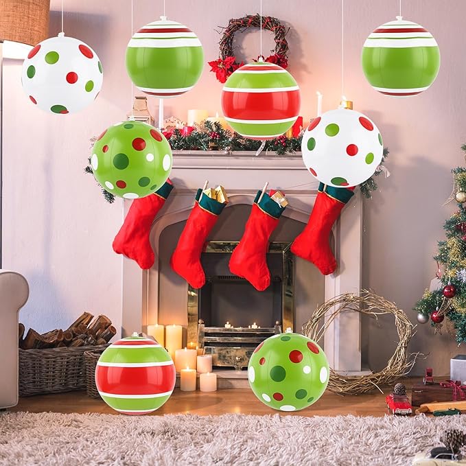 Christmas Inflatable Outdoor Decorations Christmas Balls Blow Ups Decorations Set of 8 PVC Colorful Green Red White Xmas Yard Decor Hanging Ornaments for Party Indoor Outdoor Garden Lawn Decor