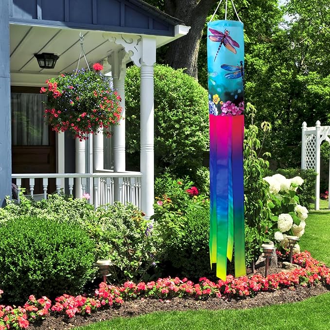 Floral Dragonfly Windsock 40 Inch Durable Outdoor Hanging Decoration for Yard Garden Patio Home and More