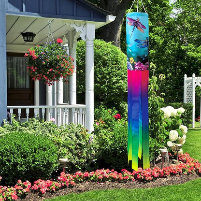 Floral Dragonfly Windsock 40 Inch Durable Outdoor Hanging Decoration for Yard Garden Patio Home and More