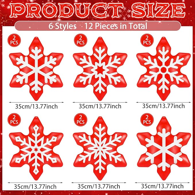 12 Pieces Winter Inflatable Snowflake Outdoor Decorations Blow up Winter Red Inflatable Hanging PVC Waterproof Snowball Outdoor Ornaments Decorations for Party Decor Yard Garden Lawn