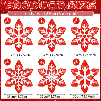 12 Pieces Winter Inflatable Snowflake Outdoor Decorations Blow up Winter Red Inflatable Hanging PVC Waterproof Snowball Outdoor Ornaments Decorations for Party Decor Yard Garden Lawn
