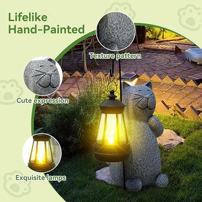 Solar Cat Garden Statues with LED Lights, Outdoor Decor for Patio Yard Balcony - Unique Housewarming Birthday Gifts for Women Mom Grandma