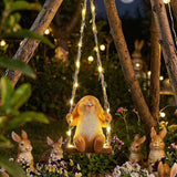 Thyle Solar Light Outdoor Bunny Statues 19" H Hanging Bunny on Swing with LED Light Spring Decorations Outdoor Resin Waterproof Hanging Animal Figurine with Hook for Yard Garden Wall Gift