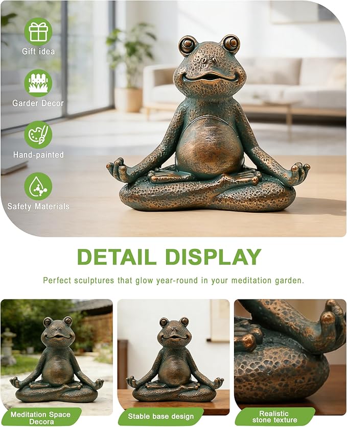 Nacome Meditating Frog Miniature Figurine,Zen Yoga Frog Garden Statue Ornament- Indoor/Outdoor Garden Sculpture for Fairy Garden,Home, Patio,Deck,Porch Yard Art Decoration,5 inch(Copper)Christmas Gift