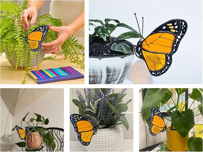 Lolitarcrafts Stained Glass Butterfly Monarch Suncatcher for Pot Plant Decoration,Gift for Women Light Catcher Sun Room Decor Village Style