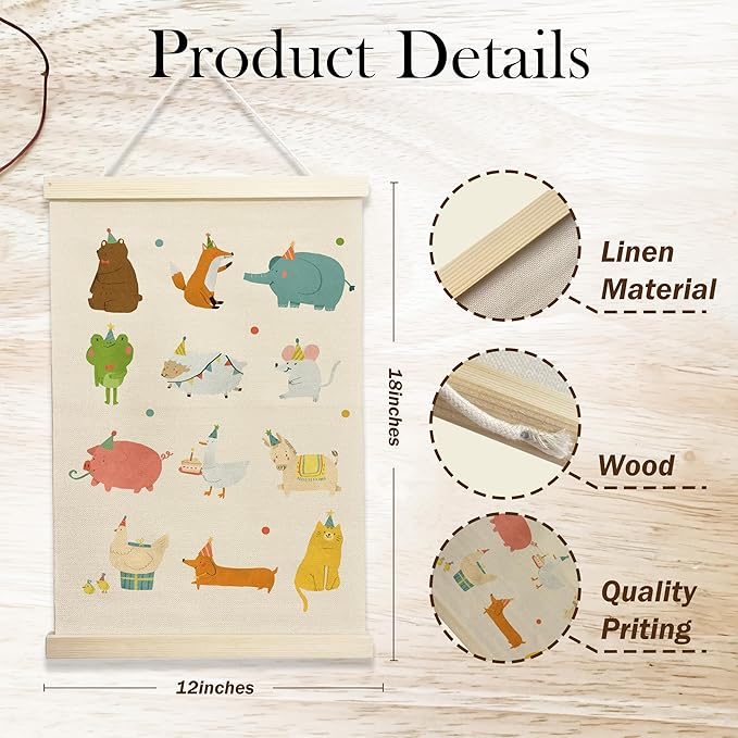 NQDWX Party Animals Hanging Flag - Fun Toddler Wall Decor, 12x17 Inch Colorful Nursery Banner, Cute Animal Party Theme for Kids Room, Gift for Birthday & Playroom. (155)