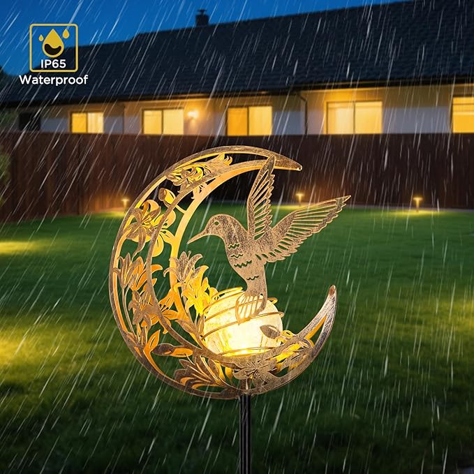 Waterproof Outdoor Solar Light，Hummingbird Solar Light，Moon Hummingbird SolarLight，Solar Butterfly Floor Lamp for Garden, Yard, Patio Decor, Auto On/Off, Unique Gift for Mom, Grandma