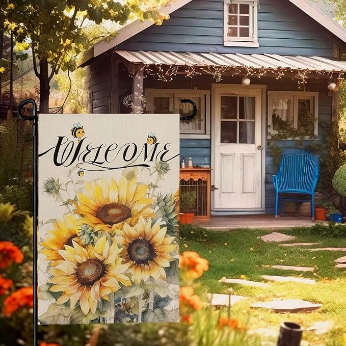 Summer Sunflower Garden Flag for Outside 12x18 Inch Double Sided Welcome Bee Vertical Seasonal Yard Flags Floral Holiday Party Yard Outdoor Decoration