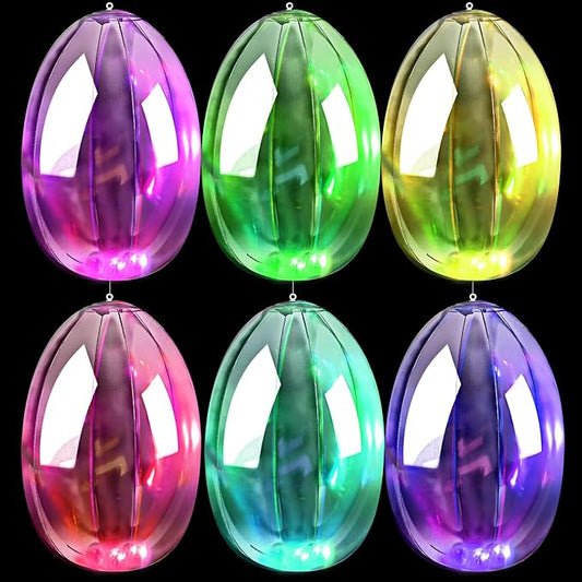 6 Pcs Inflatable Easter Eggs 16 Inch Light up Clear Inflatable Hanging Eggs Decoration for Lawn Indoor Outdoor Yard Easter Party Accessories
