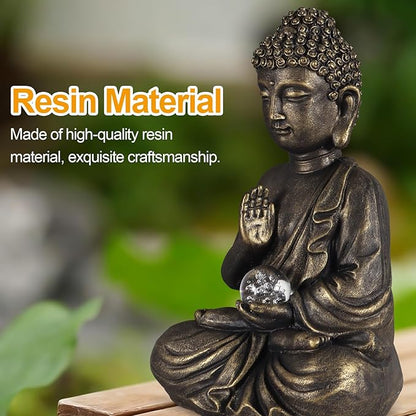 nawaza Buddha Statue Garden 9″ Solar Resin for Home Decor Yard Garden Patio Lawn Ornaments, Prayer Spiritual Living Figurine, Decor Outdoor Buddha Figurine Premium Bronze