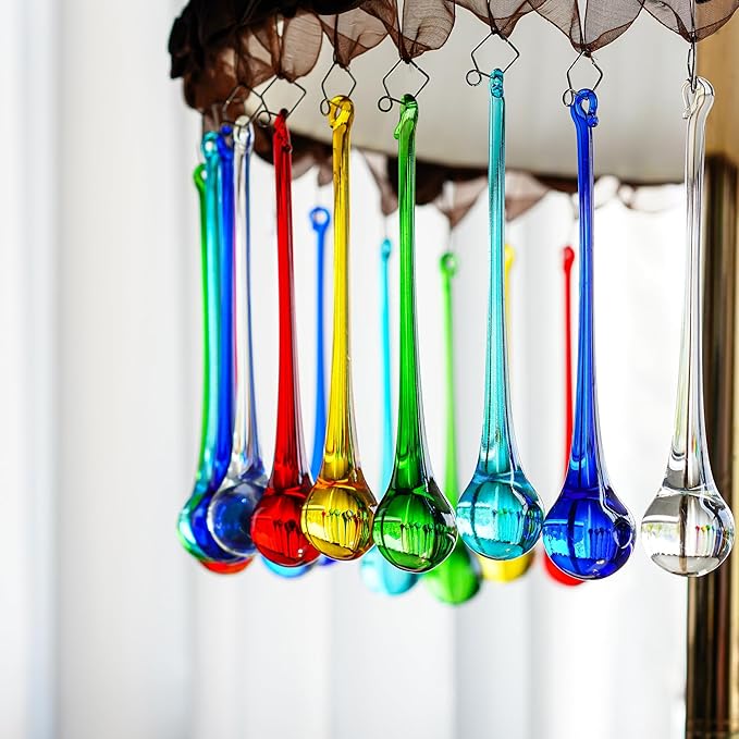 H&D 6pcs 5.9inch Mix Color Large Crystal Raindrop Chandelier Prisms Hanging Drops Pendants DIY Parts