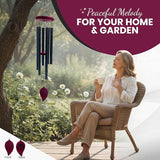 Memorial Wind Chimes for Outside - Aluminum Pipes & Pine wood Windchimes Outdoors - Sympathy Gifts for Loss of Loved One - Includes Letter from Heaven & Keepsake Keychain, Garden Decor - Black