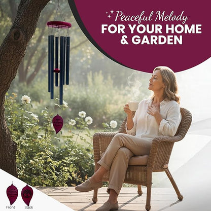 Memorial Wind Chimes for Outside - Aluminum Pipes & Pine wood Windchimes Outdoors - Sympathy Gifts for Loss of Loved One - Includes Letter from Heaven & Keepsake Keychain, Garden Decor - Black
