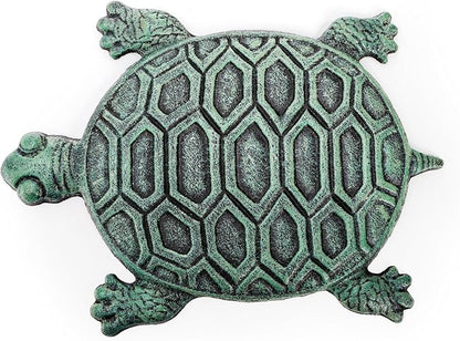 Lawei Cast Iron Turtle Stepping Stone, Sturdy Metal Stepping Mat for Front Door, Garden, Lawn and Yard, Verdigris Tortoise Decorative Stone Path Paver for Outdoor Walkway, 12.5 x9.4 Inch