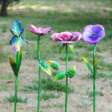 28.5" H Large Flower Stake Metal Decoration for Garden Set of 4, Plant Pick Art Ornaments Waterproof Stake for Lawn Porch Pathway Patio Flower Bed, Yard Outdoor Ornaments(Red & Purple & Blue)