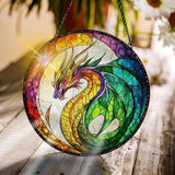 Bimkole Dragon Stained Glass Suncatcher Window Hanging - Animals Indoor Window or Doorway Decoration - Handmade Sun Catcher Decor for Garden Home Christmas & Birthday Gifts 7.87x7.87 Inch