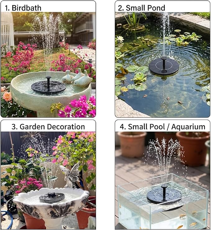 Solar Bird Bath Fountain Pump, Solar-Powered Bird Fountains, 2.5w Solar Fountain Pump with 6 Nozzles for Pond, Pool, Garden, Fish Tank (16 cm with Light)