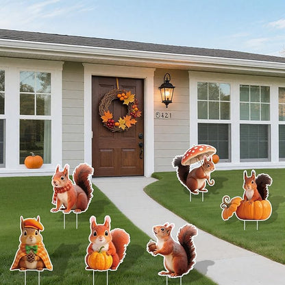 6Pcs Thanksgiving Yard Signs Stakes,The Nut Squirrel Pumpkin Fall Outdoor Decorations for Home Outdoor Yard Patio Lawn Decor, Garden Decorations