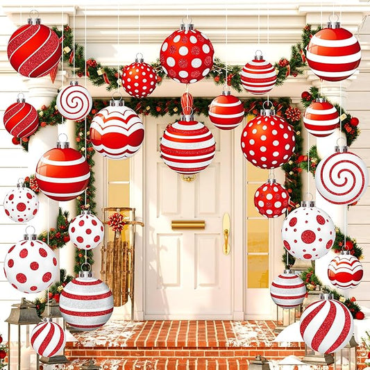 Huwena 24 Pcs Christmas Outdoor Decorations Hanging Ornaments Christmas Yard Signs Double Sided Lawn Decorations for Xmas Party Porch Lawn Decor (Fresh Style)