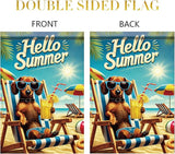 Summer Garden Flag 12x18 Inch Funny Dog Hello Summer Beach Chair Sunglasses Tropical Vacation Design Outdoor Yard Porch Lawn Patio for Seasonal Coastal Home Decor