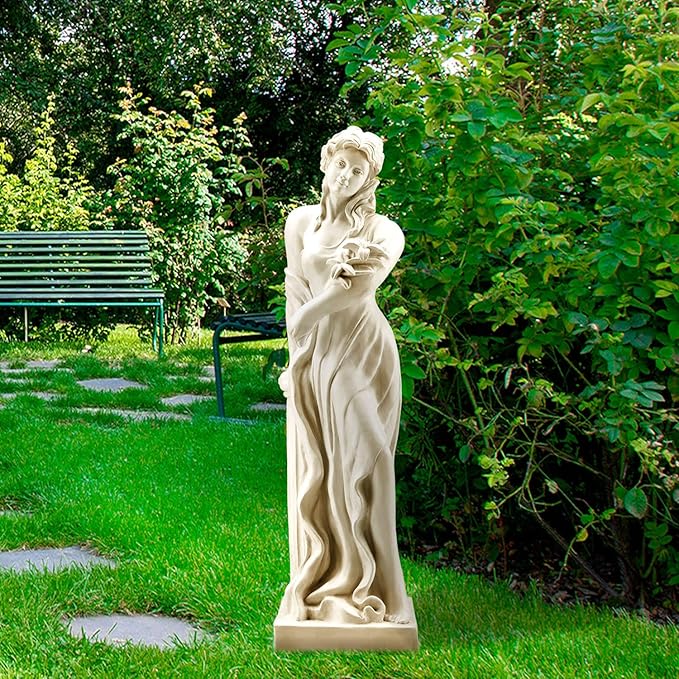 YOLENY 51'' Large Outdoor Garden Nymph Statue, Goddess of Spring Flowers, Roman Style Sculptures Decorations, Religious Garden Statue for Patio Lawns