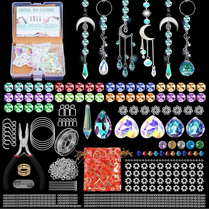 DIY Suncatcher Making Kits, 460 pcs Crystal Sun Catchers Crafts with Hooks Chains Pendants Rainbow Maker for Window Hanging Prism Indoor Outdoor Garden Party Decor
