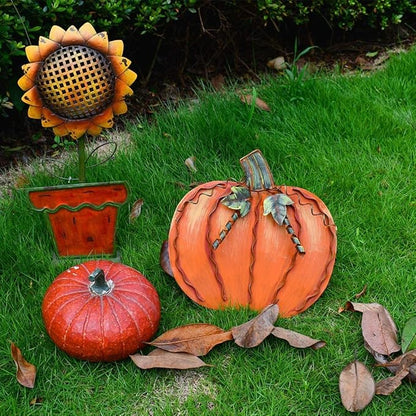Linfevisi Metal Pumpkin Decor for Outside Standing Pumpkin Sign Flat Fall Porch Decor Yard Pumpkins Statue Outdoor Fall Decorations for Home Shelf Autumn Thanksgiving Halloween Garden Kitchen 12 Inch