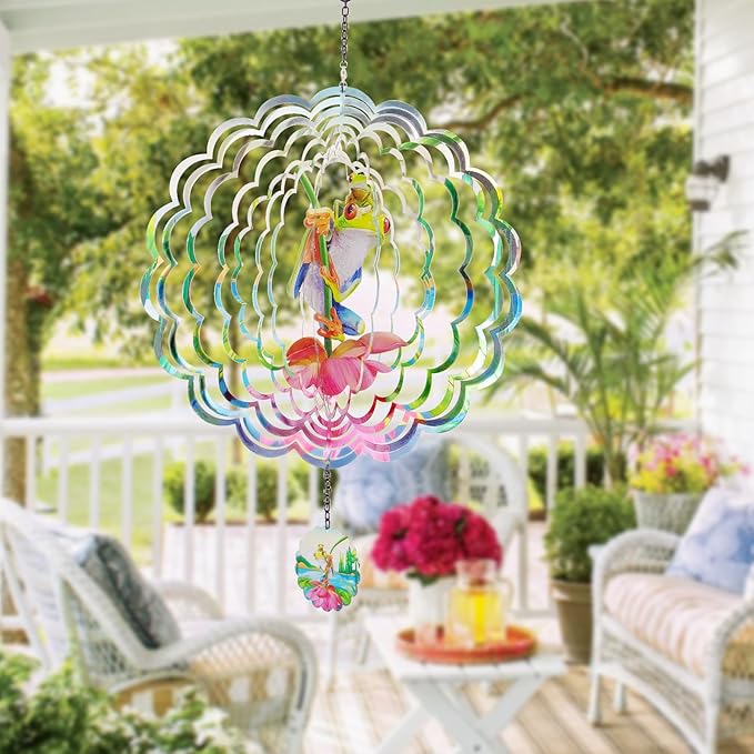 Lotus Frog Wind Spinners,Hanging Decor Outdoor, Outdoor Garden Decor, Wind Chimes for Outside, Wind Spinners Outdoor Hanging ValentinesDecor, Unique Gifts for Women, Valentines Decorations