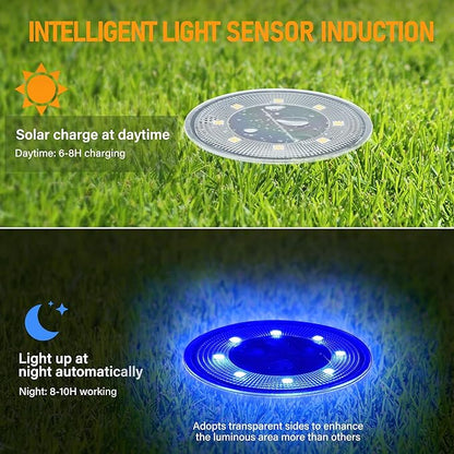 Siatom Solar Ground Lights 8 Pack, IP68 Waterproof Solar In-Ground Light for Outdoor, Flat Landscape Lighting, Garden Disc Light for Pathway, Walkway, and Yard - 8 Pcs (Blue)