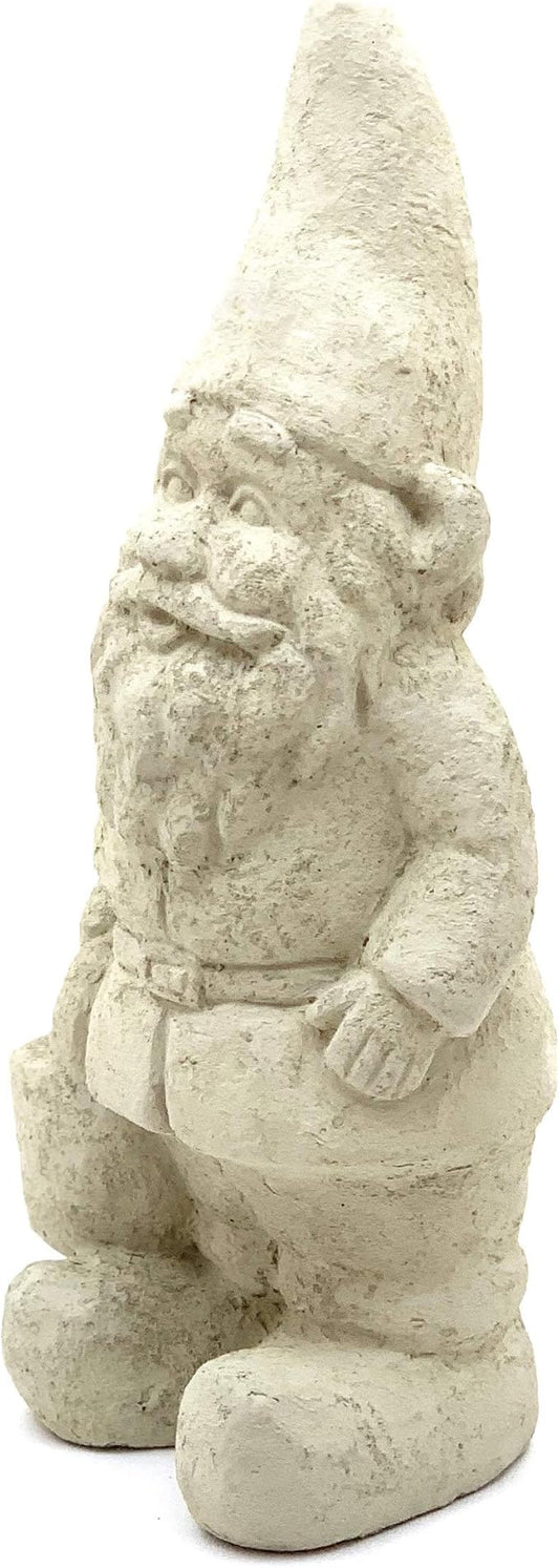 Garden Gnome with Bucket: Solid Durable Stone Statue with Vintage Texture. Sealed for Outdoors. Handcrafted USA. (Classic/White)