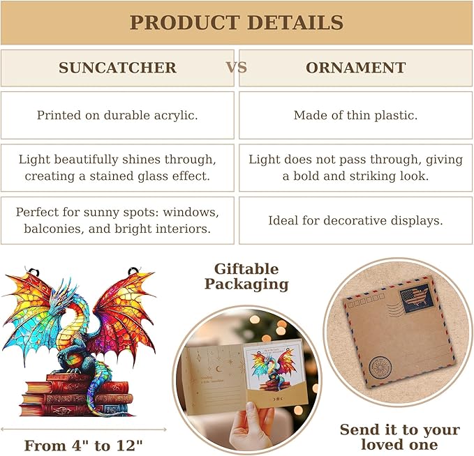 Book Dragon Acrylic Suncatcher, Book Suncatchers for Window Hangings, Bookish Gifts for Readers Book Lovers Bookworm, Gift for Mother's Day, Women, Mom, Wife, Grandma