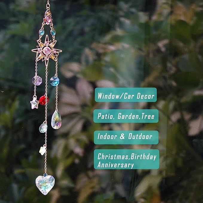 Sun Rhinestones Crystal Suncatcher for Car Charm-Window Hanging Decoration for Indoor Outdoor Garden - Prism Suncatcher Ornament Pendant
