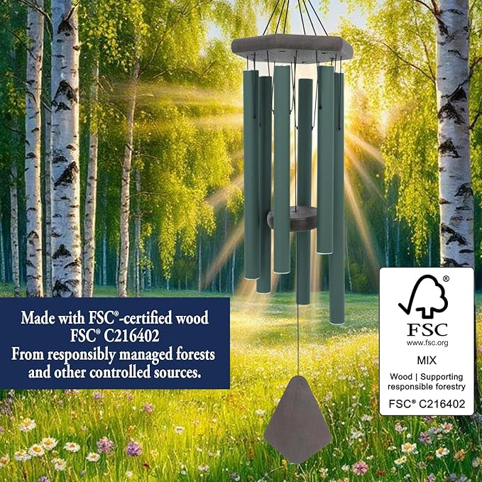 Large Wind Chimes for Outside, 30" Aluminium Wind Chime with Wind Catcher, Outdoor Garden Patio Decoration Windchimes, Classic Zen Gift for Men and Women Green