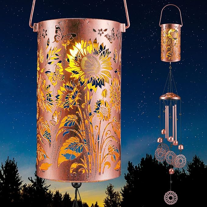 Retisee Sunflower Solar Wind Chimes Outdoor Metal Sunflower Teacher Appreciation Gifts Solar Light Windchimes Outside Indoors Christmas Decoration Birthday Gift for Home Lawn Porch Patio Garden Yard