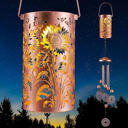 Retisee Sunflower Solar Wind Chimes Outdoor Metal Sunflower Teacher Appreciation Gifts Solar Light Windchimes Outside Indoors Christmas Decoration Birthday Gift for Home Lawn Porch Patio Garden Yard