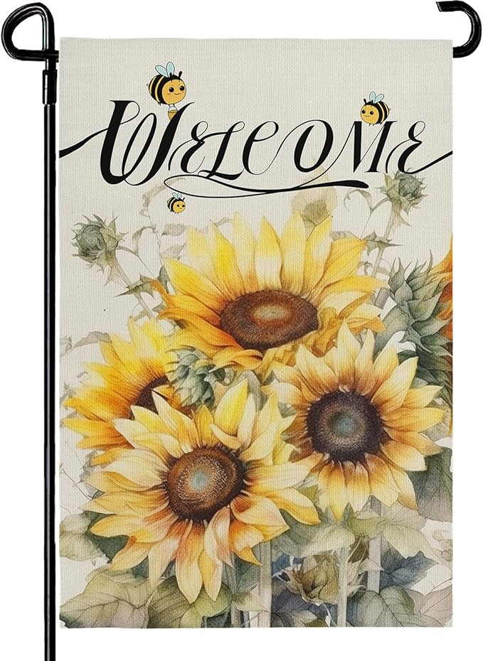 Summer Sunflower Garden Flag for Outside 12x18 Inch Double Sided Welcome Bee Vertical Seasonal Yard Flags Floral Holiday Party Yard Outdoor Decoration
