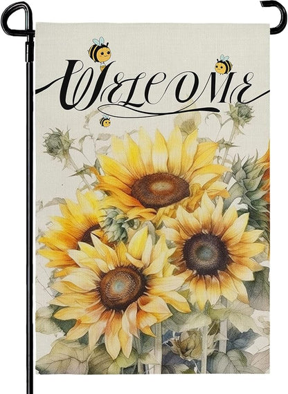 Summer Sunflower Garden Flag for Outside 12x18 Inch Double Sided Welcome Bee Vertical Seasonal Yard Flags Floral Holiday Party Yard Outdoor Decoration