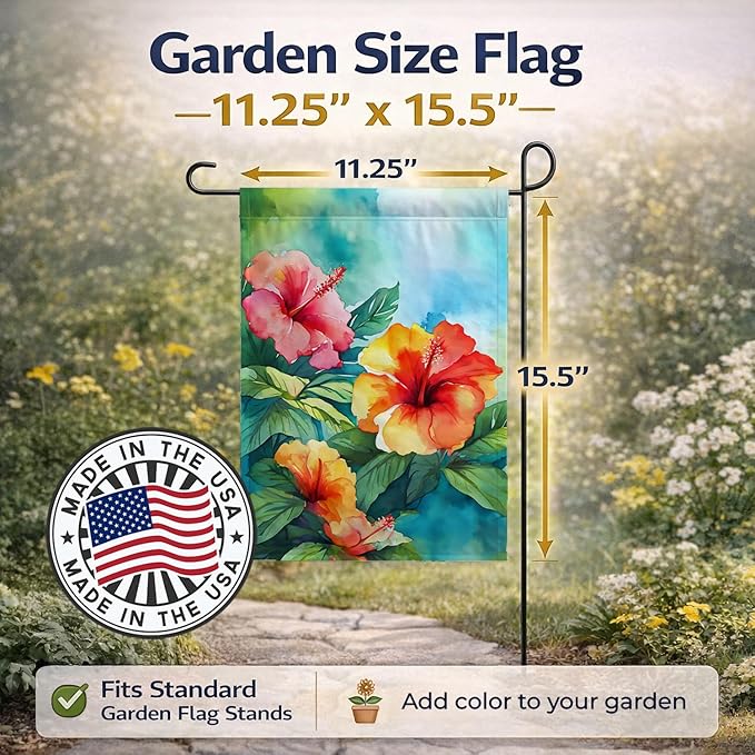 Caroline's Treasures Hawaii Hawaiian Hibiscus in Watercolor Garden Flag Mailbox Flag Decorative Yard Flag Banner Outside Patio Artwork Yard Flower Beds, Garden Size, Multicolor