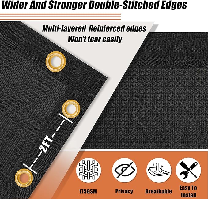 KANAGAWA 3ft x 10ft Privacy Screen Fence, 90% Blockage Heavy Duty 175 GSM Fencing Mesh Net Cover for Outdoor Wall Garden Yard Backyard 40 Cable Zip Ties Included Black
