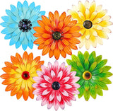 Photect 6 Pcs Metal Flowers Wall Decor Hanging Outdoor Metal Daisy Wall Art Decorations Multiple Layer 3D Daisy Flowers for Garden Farmhouse, 8 Inch(Classic Color)