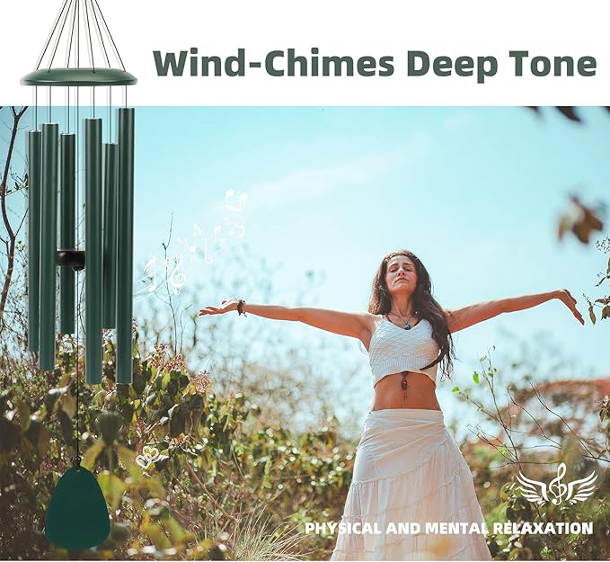 FSVGYY Wind-Chimes-Outdoor-Deep-Tone, Large Soothing Melodic Tones Windchimes, Wind Chimes for Outside, Memorial Wind Chime Best Gift for Mom Women Grandma Neighbors(32" Forest Green Coated Aluminum)