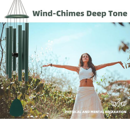 FSVGYY Wind-Chimes-Outdoor-Deep-Tone, Large Soothing Melodic Tones Windchimes, Wind Chimes for Outside, Memorial Wind Chime Best Gift for Mom Women Grandma Neighbors(32" Forest Green Coated Aluminum)